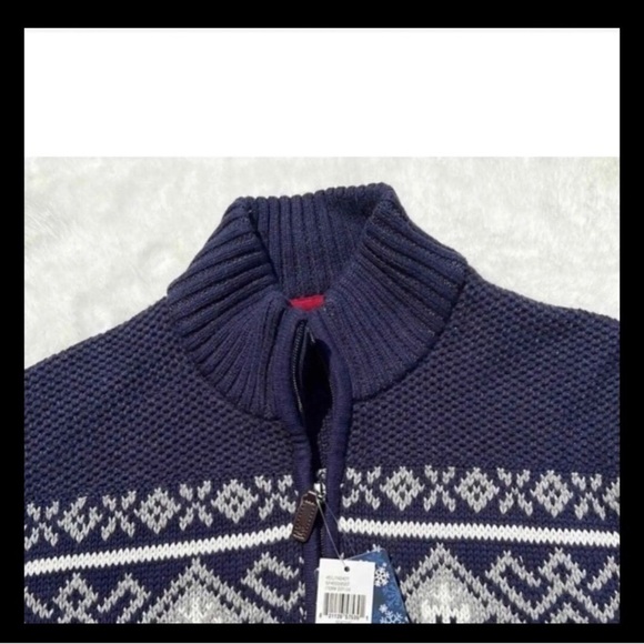 NWT IZOD Peacoat Blue Long Sleeve Fair Isle Quarter-Zip Sweater M - Picture 1 of 9